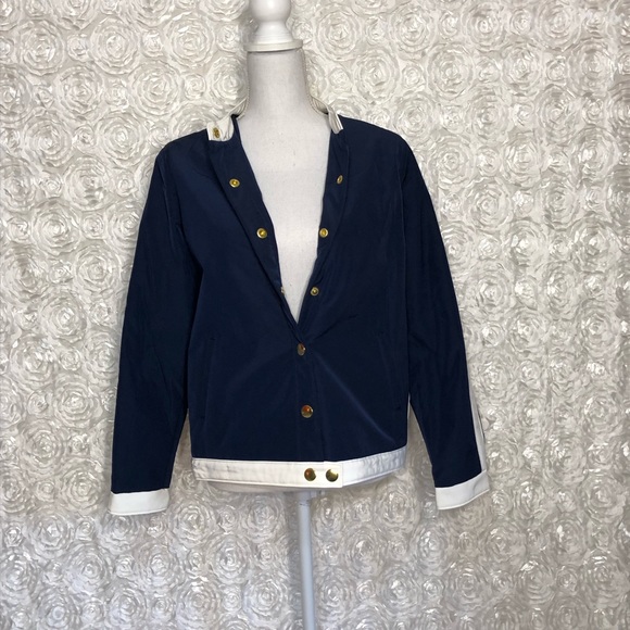 Crown & Ivy All Weather Navy Blue and White Snao front Jacket - Picture 3 of 8